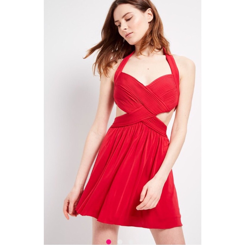 BCBGMaxAzria Red Pleated Cutout Mini Party Dress Size Medium